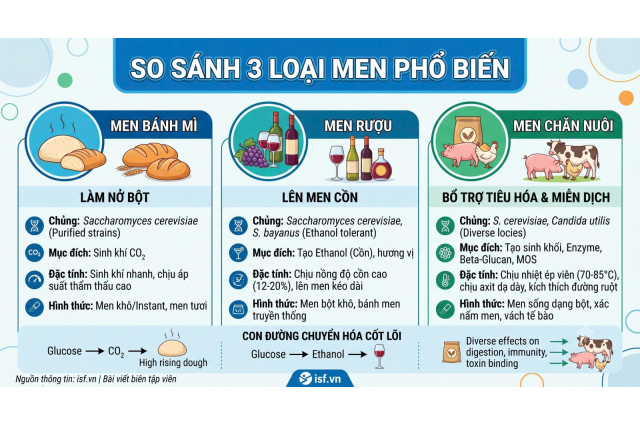Phân Biệt Men Bánh Mì, Men Rượu Và Men Chăn Nuôi: Bản Chất Sinh Học, Kỹ Thuật Và Ứng Dụng Thực Tế